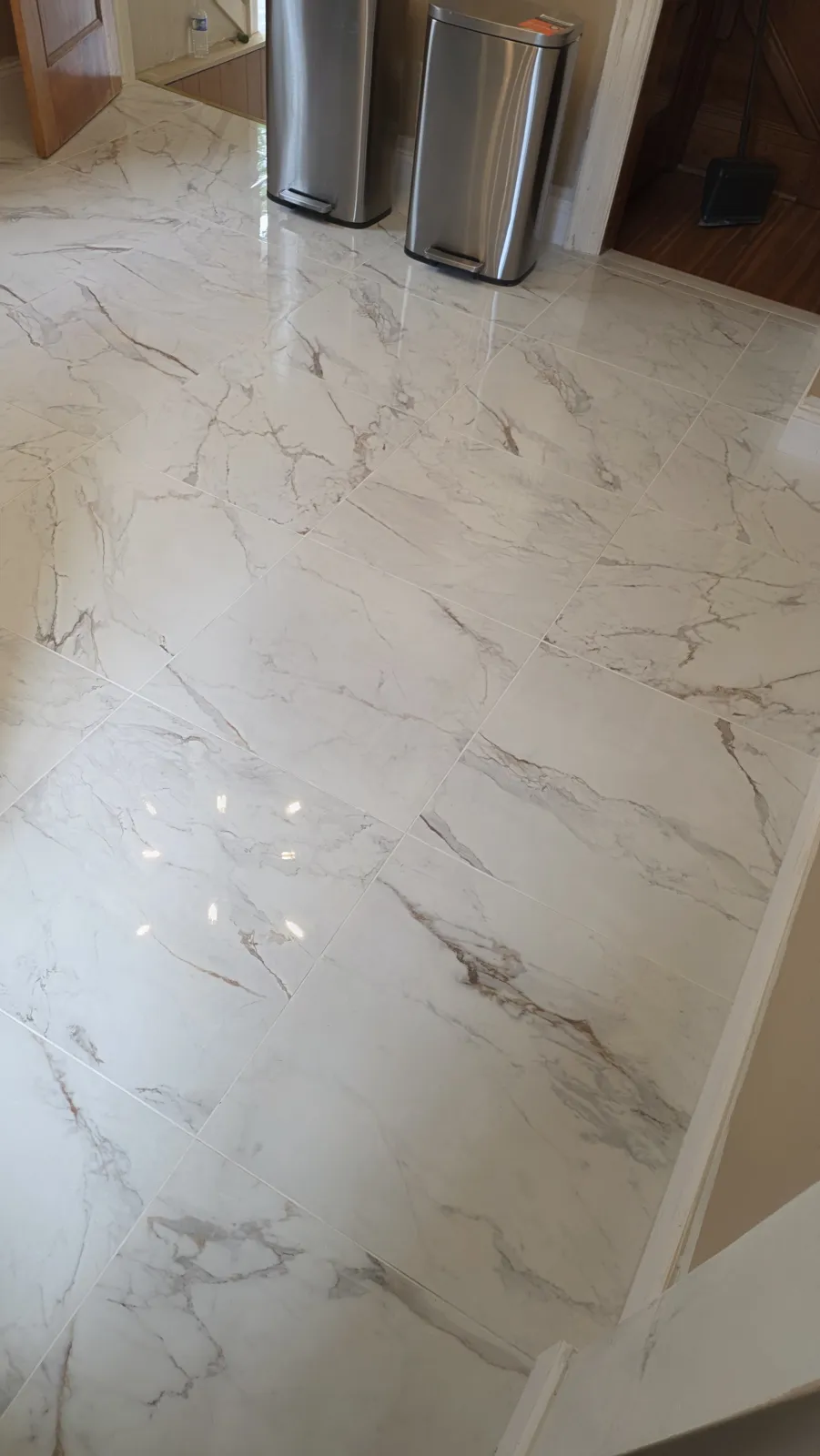 Polished marble-look tile floor